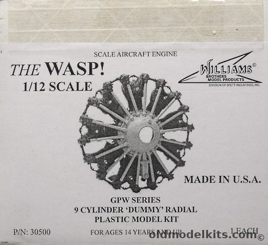 Williams Brothers 1/12 Pratt & Whitney Wasp R-1340 Radial Aircraft Engine, 30500 plastic model kit